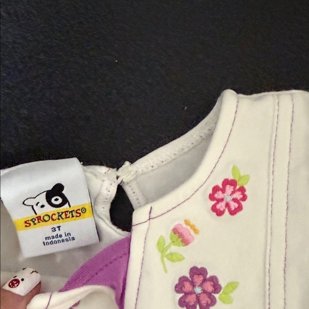 Embroidered Kids Tee - Cream and Pink vintage - Picture 3 of 3